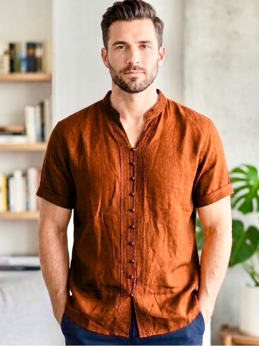 Silk Men's Burnt Orange Shirt